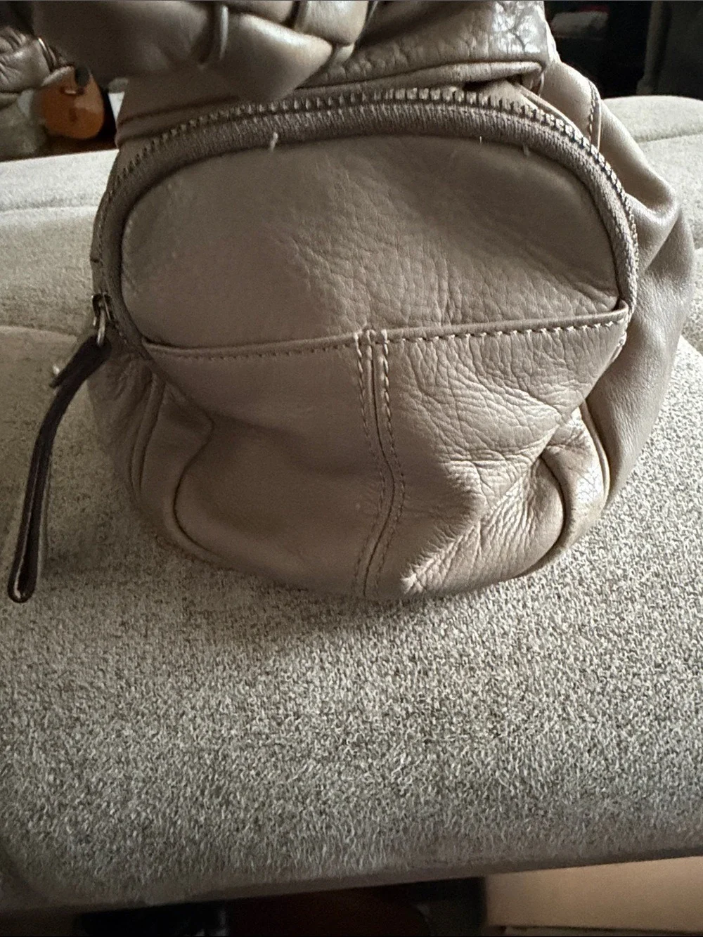 B. Makowsky Taupe Leather Shoulder Bag Satchel Silver Hardware